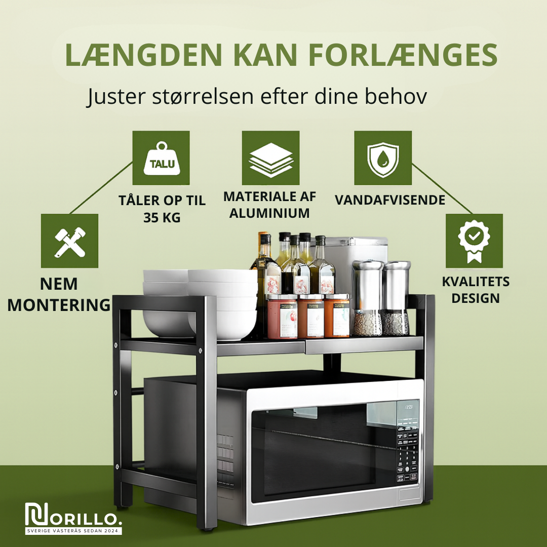 Norillo™ – Justerbart mikrobølgestativ der frigør køkkenplads