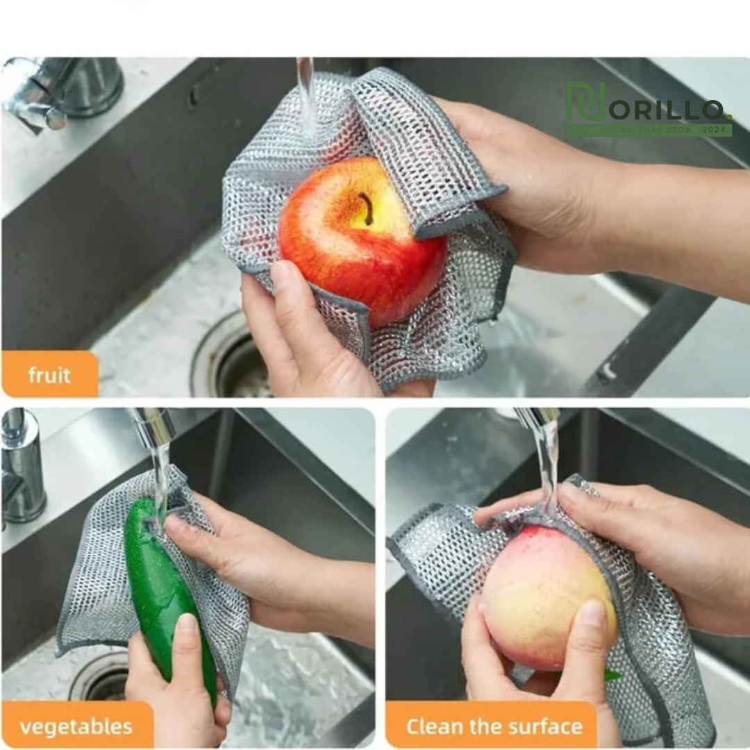 Multifunktionel ridsefri opvaskeklud af ståltråd