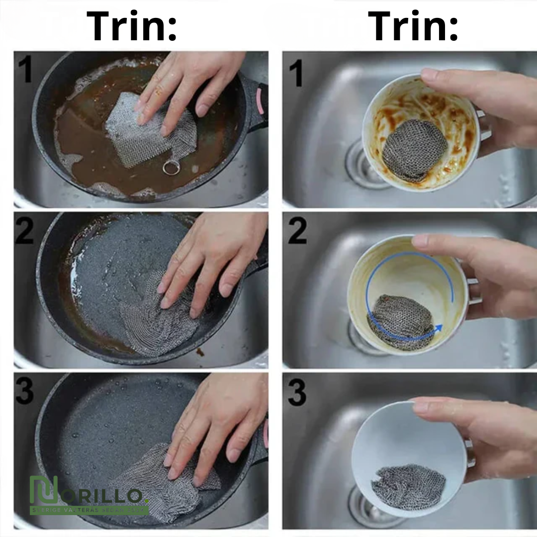 Multifunktionel ridsefri opvaskeklud af ståltråd