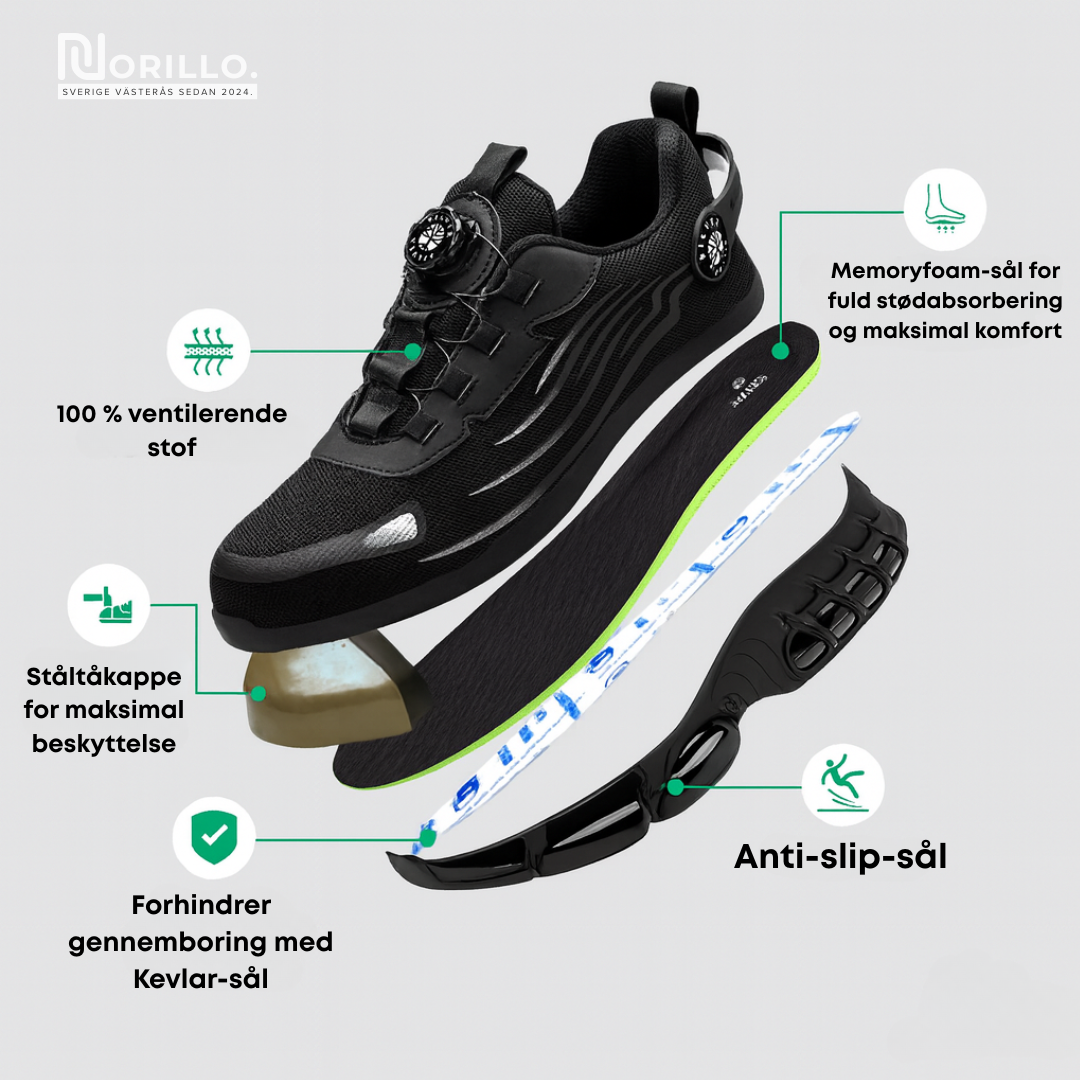 Norillo™ – ArmorFlex S3 Air – Ultralette sikkerhedssko med stålkappe & drejespænde
