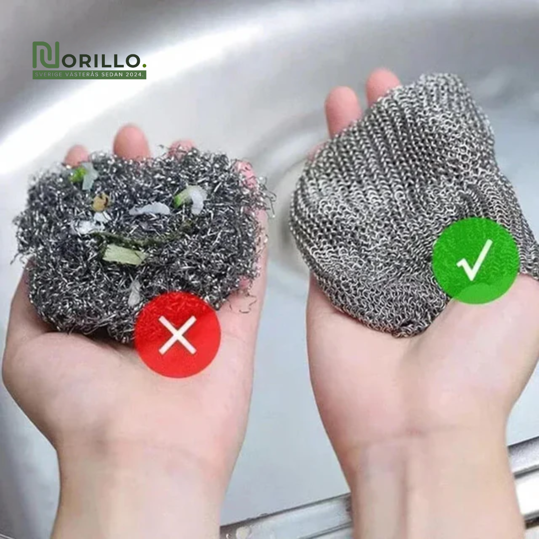 Multifunktionel ridsefri opvaskeklud af ståltråd